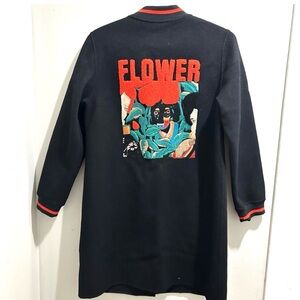 100% Cashmere Longline Statement Art Coat – Embroidered Back – Size M